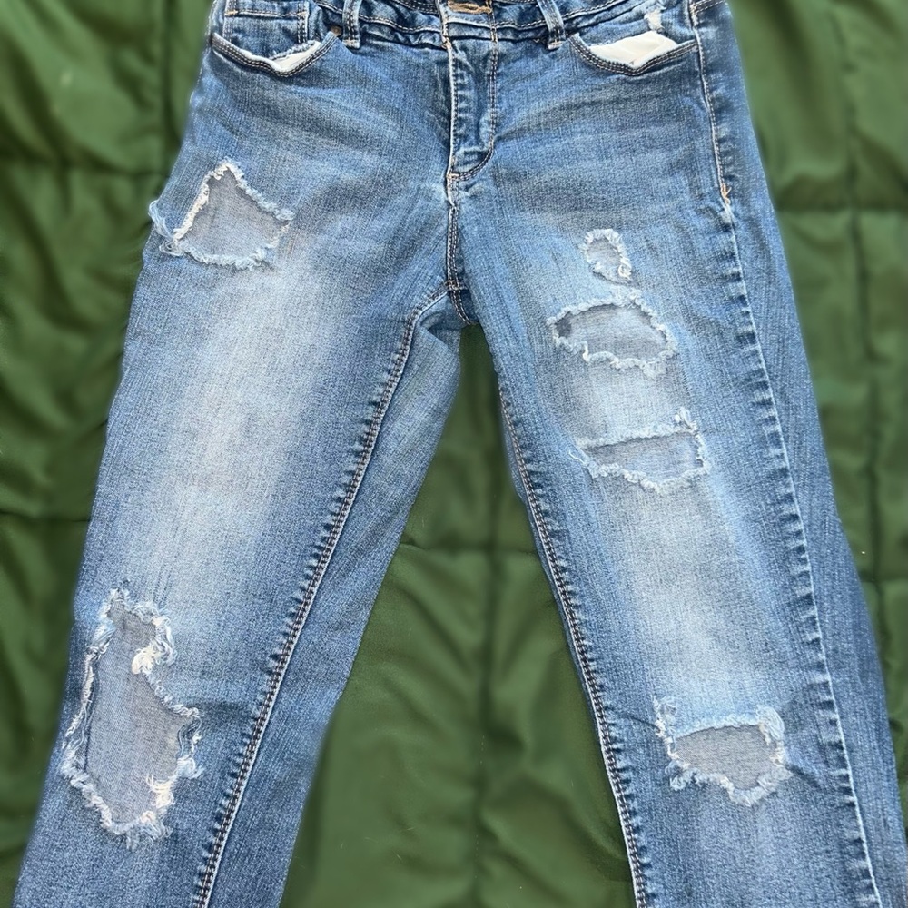 Blue Spice Distressed Boyfriend Jeans - Light Blue